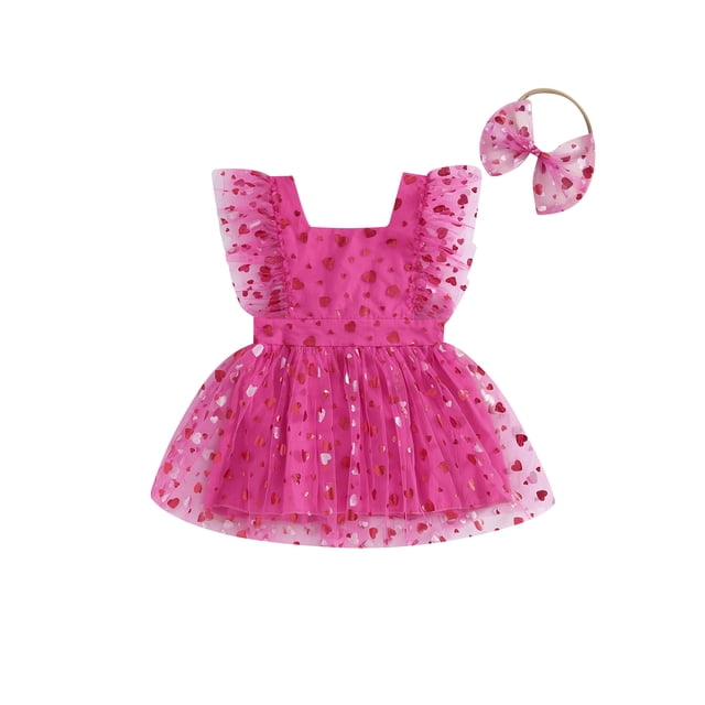 Gupgi Nouveau-Né Bébé Fille Coeur Robe Romper 0-18M Princesse Sans Manches Tulle Combinaison Bandeau