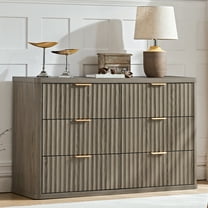 48" Wide 6 Drawer Dresser for Bedroom, Farmhouse Chest of Drawers with Metal Handles, Fluted Wood Storage Cabinet for Living Room, Grey