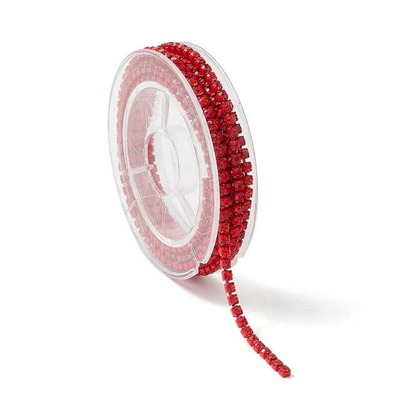 1 Roll Electrophoresis Brass Rhinestone Strass Chains Rhinestone Cup Chains with Spool Red 2~2.1mm 4.27 Feet(1.3m)/Roll