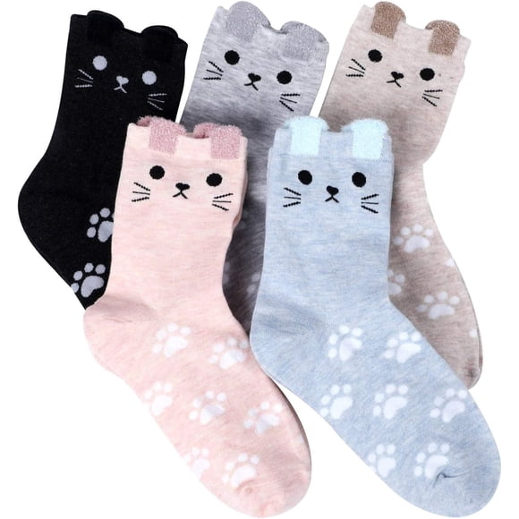 Jeasona Chaussettes pour Femmes avec Pattes et Visage de Chat, Mélange de Coton 80 %, Cadeaux à Thème Chat, Chien et Hibou pour Femmes