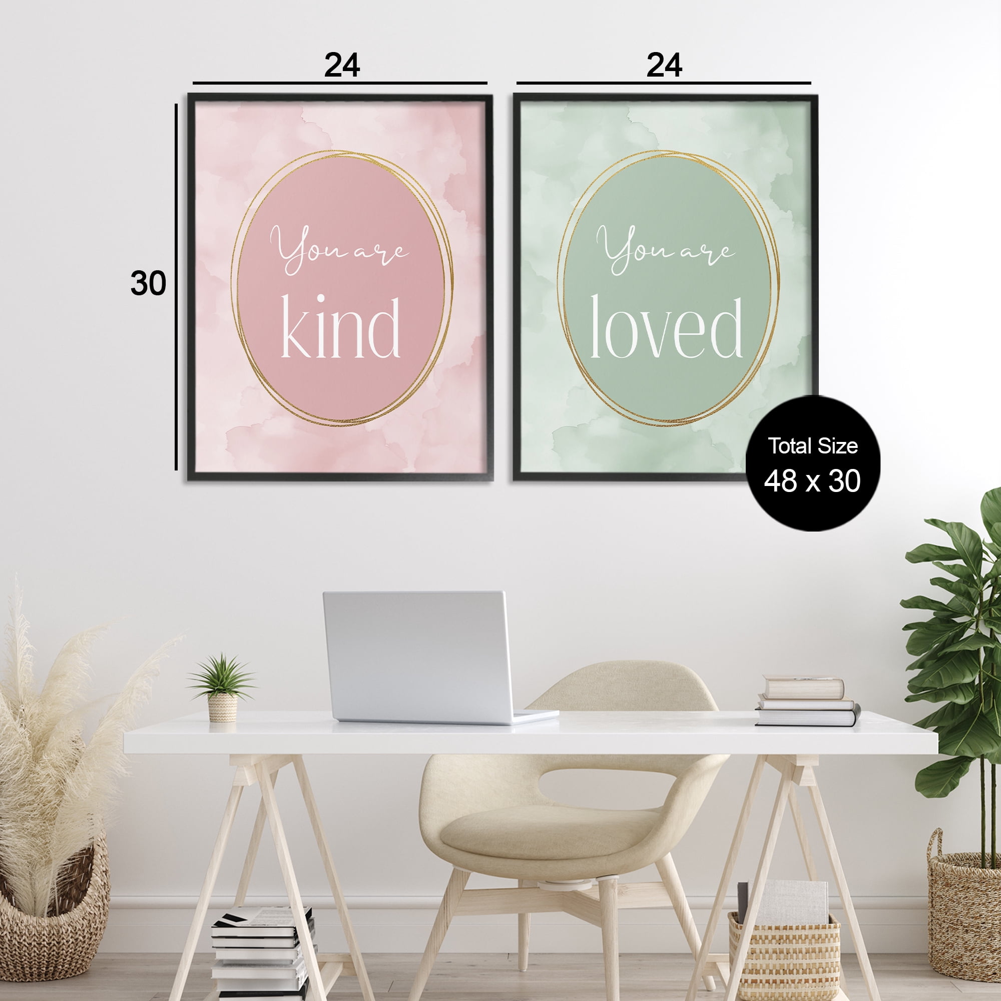 Stupell Industries Pastel Golden Affirmations 2 Piece Black Framed Giclee Art Set, design by Christine Simpson Art