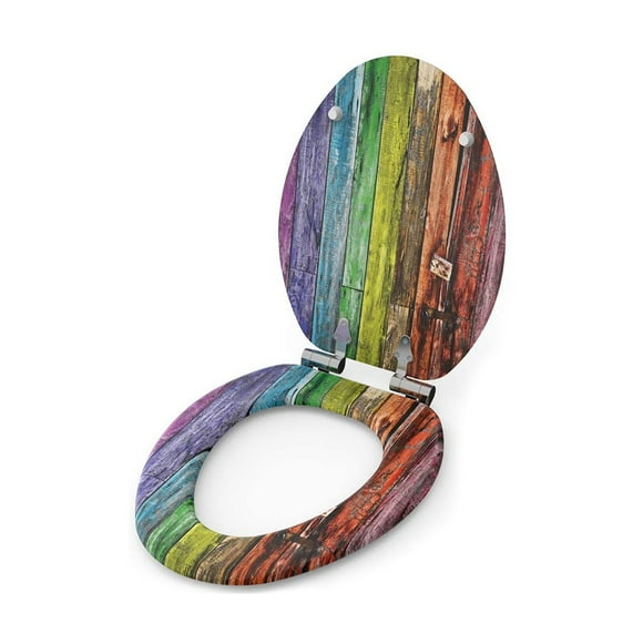 Sanilo 318 Elongated Wood Toilet Seat with Soft Close Lid, Rainbow