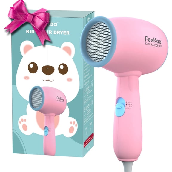 FeeKaa Kids Hair Dryer - Blow Dryer with Low Noise Gentle Heat for Baby New Born Shower, Gift - Pink