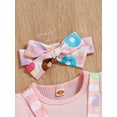 thumbnail image 4 of Cenuakty Baby Girls Outfits Set Fake Two Piece Suspender Bowknot Patchwork Donut/Flower Printed Ruffle Triangle Romper with Headband, 4 of 9