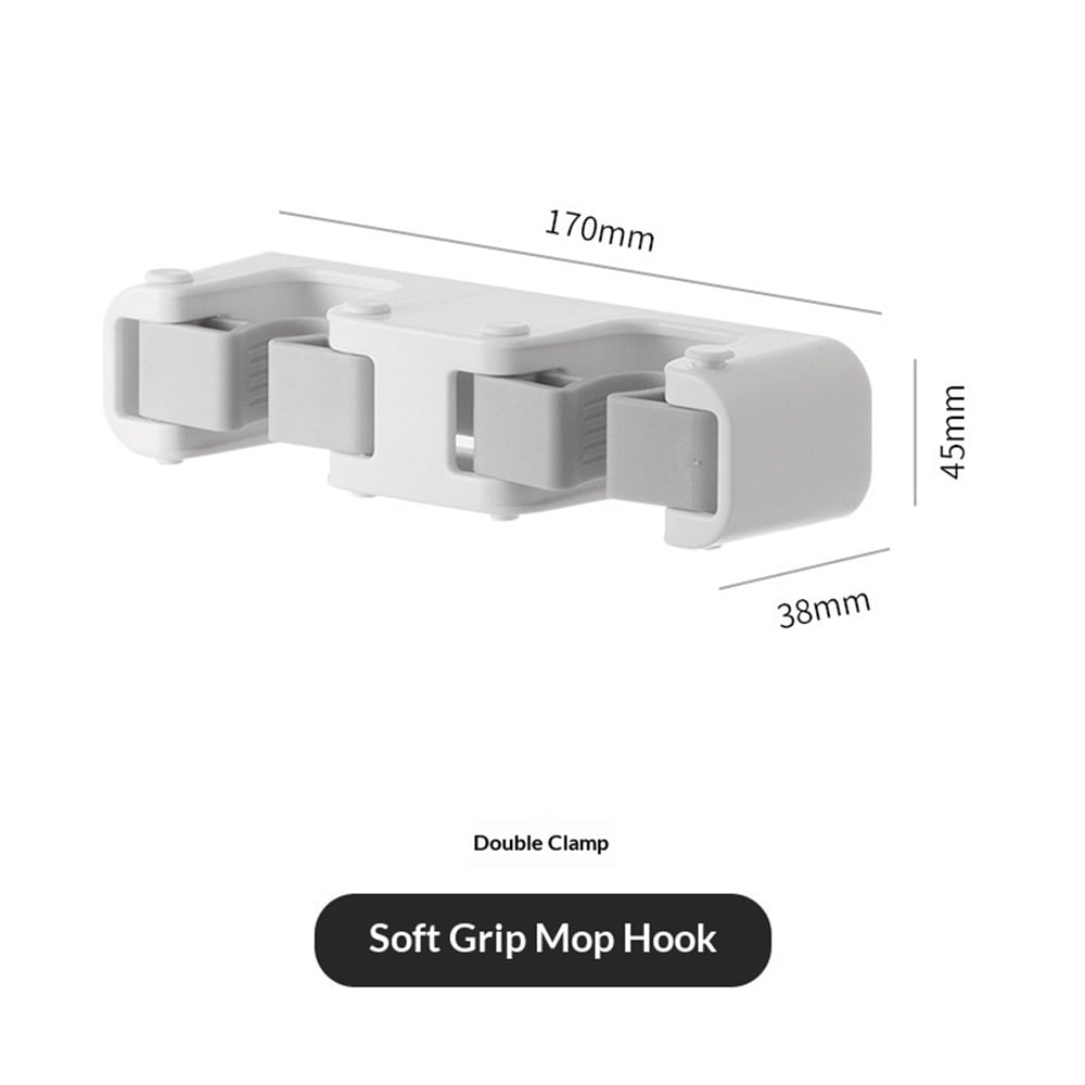 2 pack Broom Holder Wall Mount Mop and Command Broom Hanger Organizer Wall Mount Self Adhesive (Double clip)