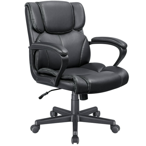 Vineego Mid Back Office Desk Chair PU Leather Executive Chair Adjustable Business Manager’s Chair Ergonomic Swivel Computer Chair with Lumbar Support and Armrest, Black