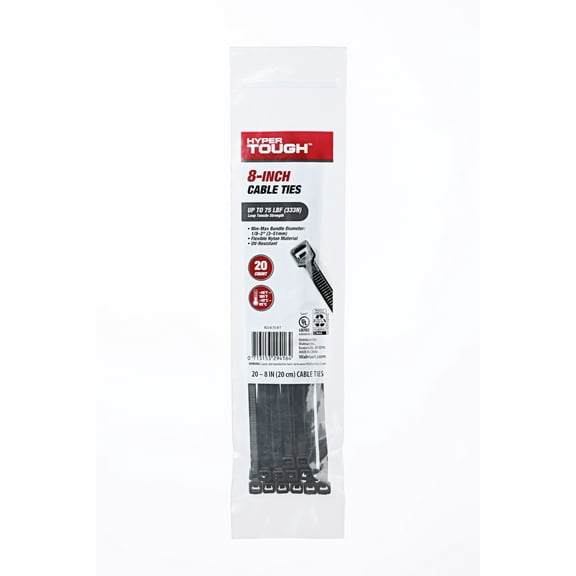 Hyper Tough 8 inch Cable Tie Uv Black 20Pcs