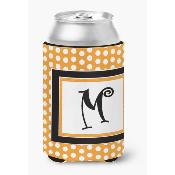 Letter M Initial Monogram - Orange Polkadots Can or Bottle Beverage Insulator Hugger