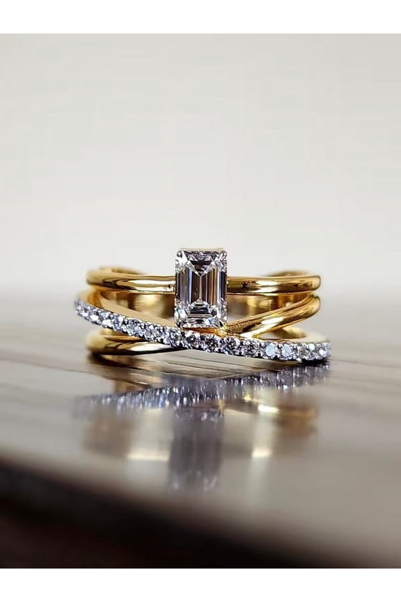 2.5 CT Round Moissanite Diamond Ring Emerald Engagement Ring 14K Plated Mother's Day Gift