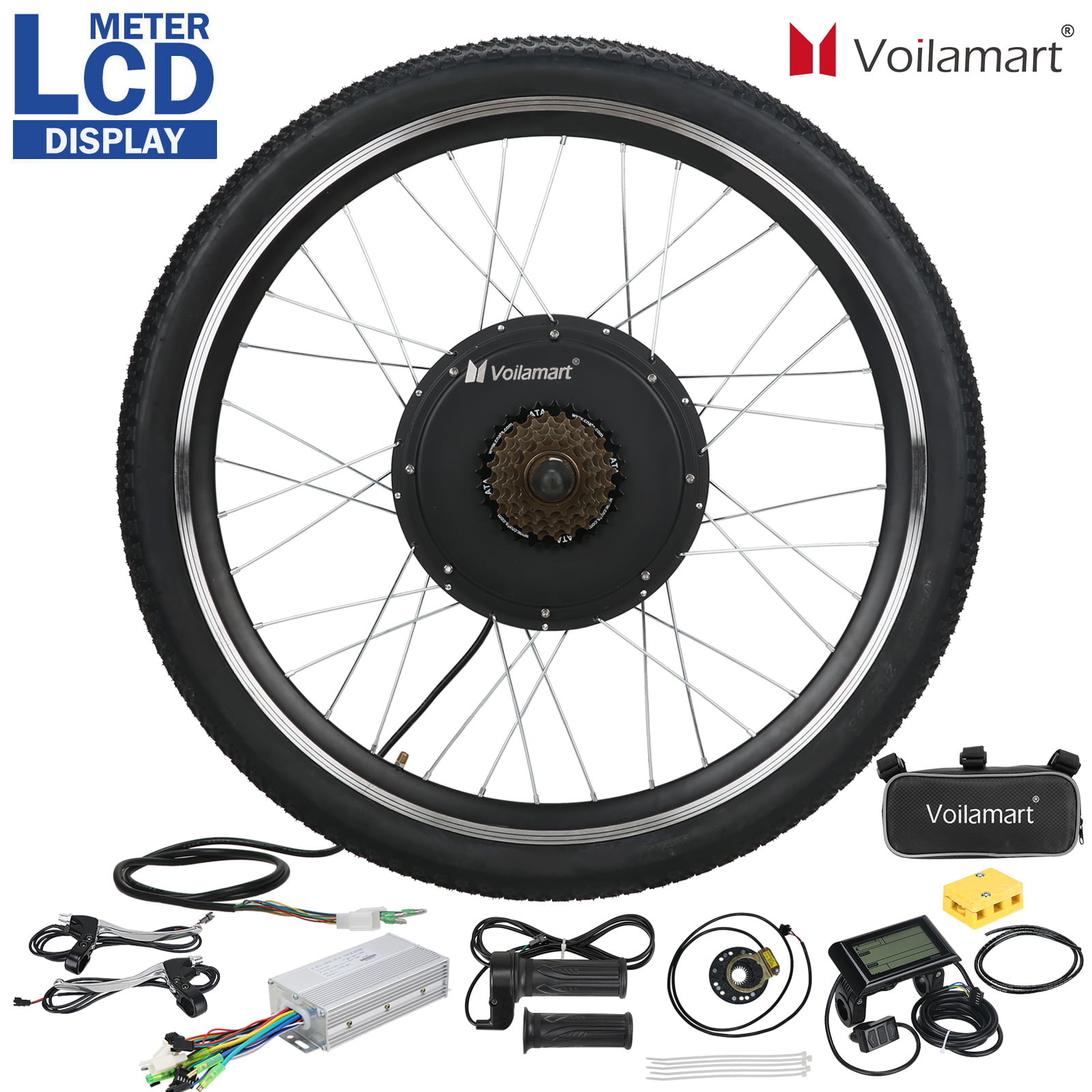 Waterproof 48V 1000W Electric Bicycle Conversion Kit 26" Rear Wheel LCD Meter