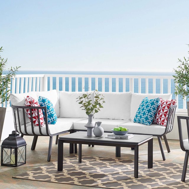 Modway Riverside Ensemble de Patio Extérieur en Aluminium de 5 Pcs en Gris/blanc