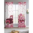 thumbnail image 2 of Valentine's Day Sheer Curtains 84 Inch Length 2 Panels Set for Living Room/Bedroom, Pink Love Roses Truck Romantic White Kitchen Curtains Grommet Semi-Sheer Curtains Window Treatments 52"x84"x2, 2 of 7