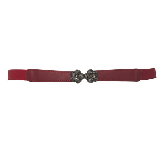 eVogues Plus Size Flower Buckle Skinny Stretchy Elastic Belt Red