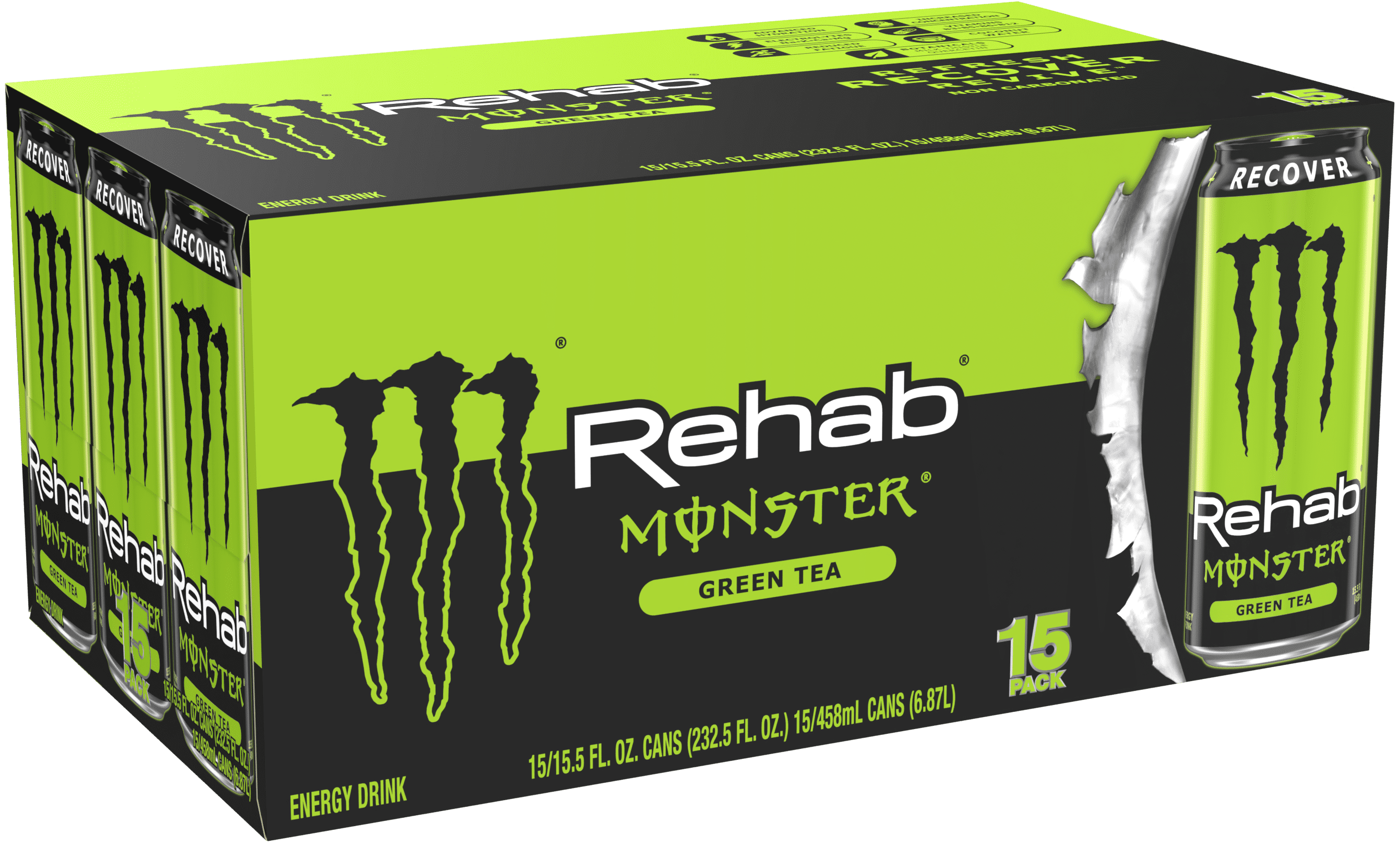Monster Rehab Green Tea + Energy Drink, 15 Pack - 15.5 fl oz Cans