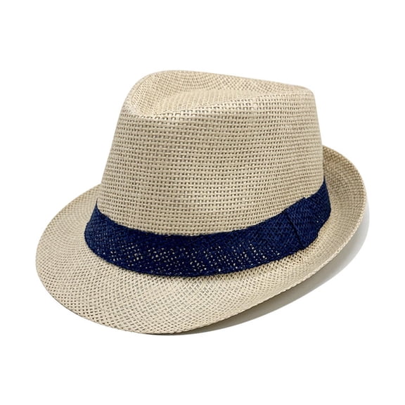 QSAWXQZ Men's Summer Straw Fedora Hat Short Brim Panama Sun Cap with White Band Breathable Beach Hat M