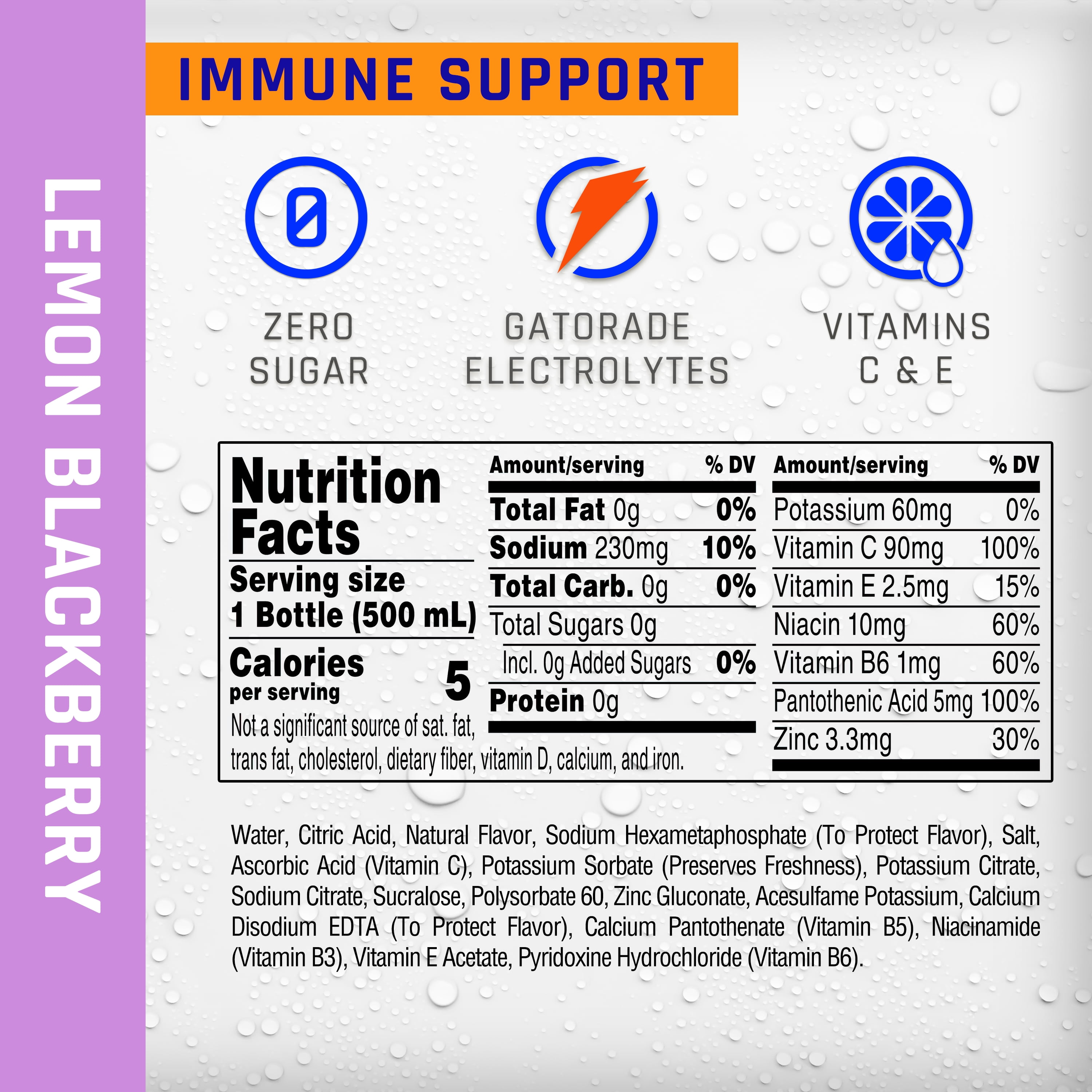 Propel Immune Support Electrolyte Enhanced Water Sports Drink, Lemon Blackberry Flavored Water, Zero Calorie & Zero Sugar Hydration with Electrolytes and Vitamins, 16.9 fl oz Water Bottles (12 Pack)​