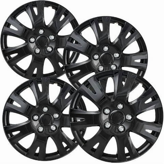 Fuel Rider Set of 4 16 inch Gloss Black Snap-On Hubcaps With 7 Split Spoke Compatible With 2009-2013 Mazda 6 Standard Steel Wheel Covers)