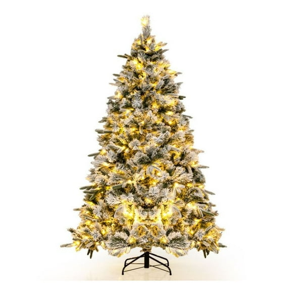 FASCK Flocked Christmas Tree with 250 Warm White LED Lights & 752 Mixed Branch Tips, Snow Covered Xmas Tree for Home Christmas Decor