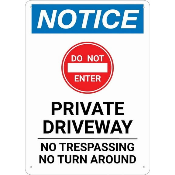 Notice Private Driveway No Trespassing Turn Around Portrait 12X8 Inch Tin Sign Great For Garden And Yard Wall Decor