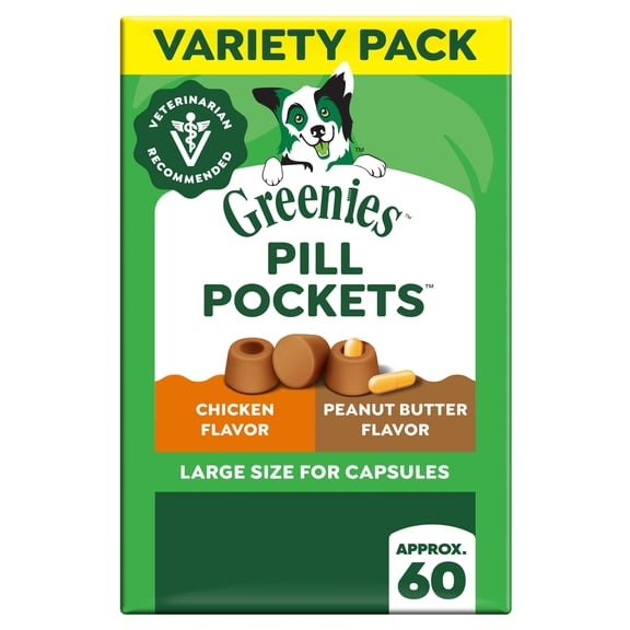 Greenies Pill Pockets for Dogs, Variety Pack, Large Size Soft Dog Treats, (2) 7.9 oz Pouches