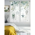 thumbnail image 4 of Jellyfish Starfish Shells Sheer Curtains 63 Inch Long 2 Panels, Green Leaf Summer Ocean Light Filtering Rod Pocket Curtains, Sheer Voile Drapes for Living Room Bedroom, 52"x63", 4 of 8