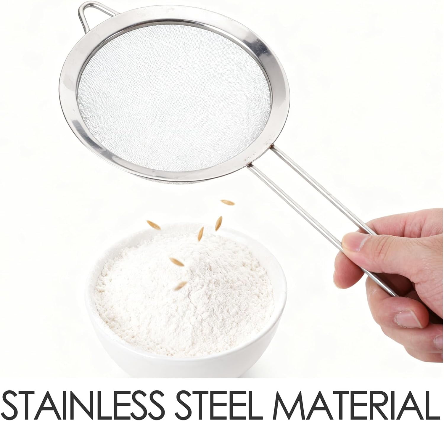 KICHOUSE Baking Flour Sifter - Gold Stainless Steel Mesh Sieve For Kitchen Rice Quinoa Fruits Flour - Handheld Fine Powder Strainer For Household Bread Making Grain Cleaning
