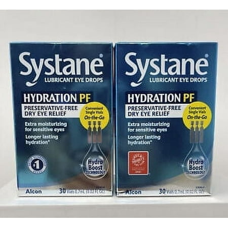 Systane Lubricant Eye Drops Hydration PF Dry Relief, 30 Ct, 2 Pack