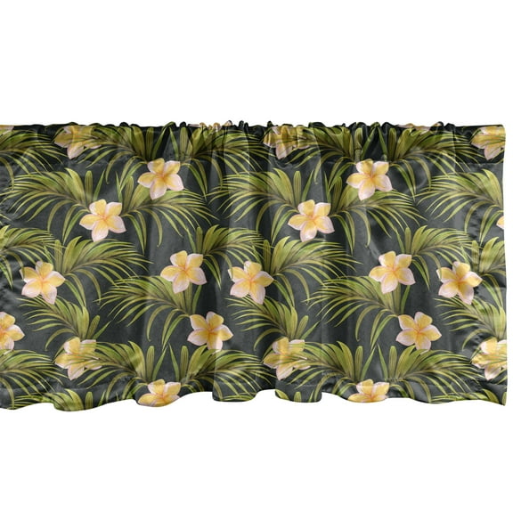 Ambesonne Floral Valance Pack of 2, Palm Leaves Summer Flowers, 54"X18", Olive Green Peach