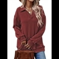 thumbnail image 3 of Sudadera con Cuello en V y Larga para Mujer, Estilo Informal, Holgado, de Punto, Estilo Túnica, para Otoño Vino Tinto XL, 3 of 7