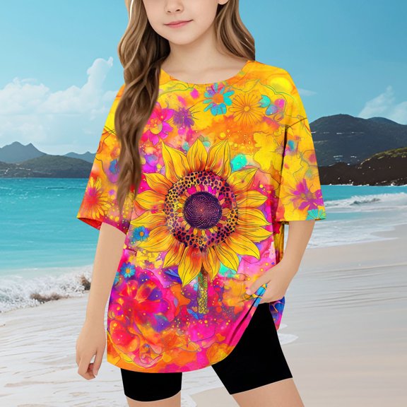 Girls Shirts Size 10 White Round Neck Tshirt for Girls Short Sleeve Shirts for Teens Girls Girls Floral Shirt Blouse for Girls 6-7 New & Trending