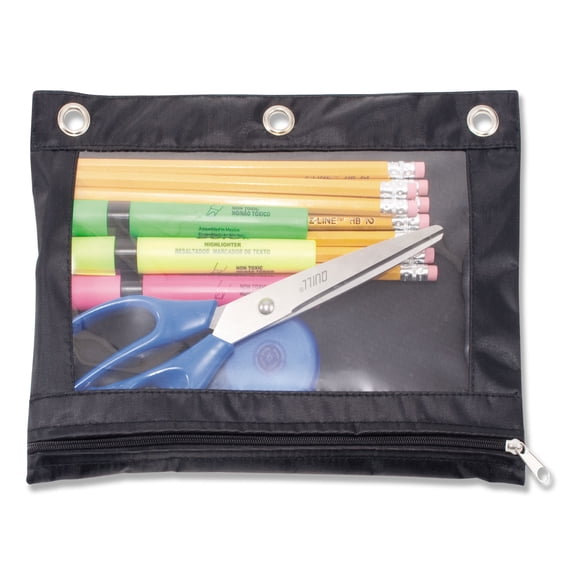Advantus Binder Pencil Pouch, 10 X 7 3/8, Black/clear