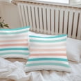thumbnail image 4 of Coral Red Turquoise Striped Outdoor Pillow Covers Set of 2 Modern Minimalist Lines Waterproof Throw Pillow Case Decorative Square Cushion Cover for Patio Couch Garden Balcony, 24"x24", 4 of 9
