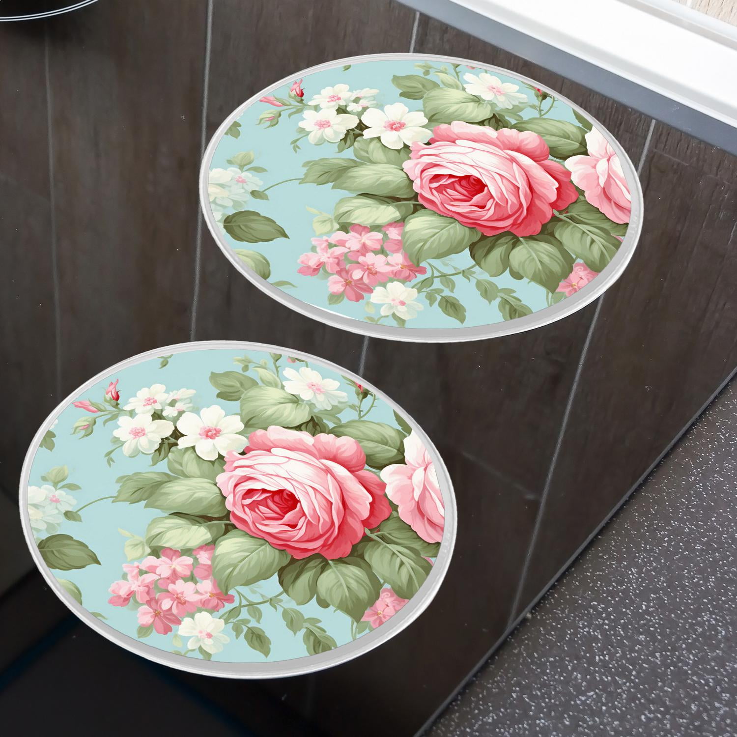 Decorative Stove Burner Covers 4 Pcs Metal Gas Stove Burner Cover 8Inch And 10Inch ,vintage flower pattern on green background
