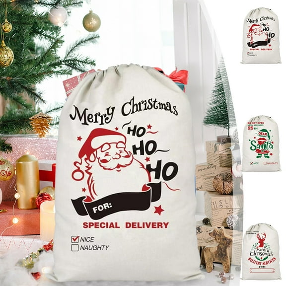 Cagogo under $5 3Pcs Large Christmas Gift Bag, Extra Large Christmas Storage Bag,Festive Drawstring Gift Bag,Canvas Present Container,Holiday Decoration Storage,Santa Claus Theme Bag
