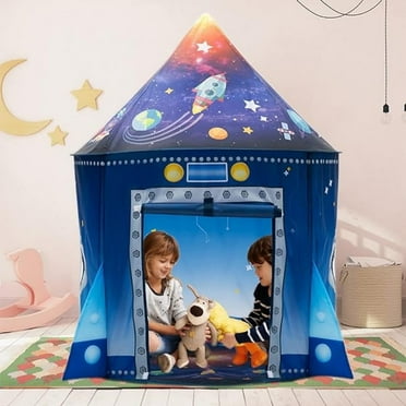 Rocket Ship Play Tent for Kids, Astronaut Spaceship Space Themed Pretend Playhouse Indoor Outdoor Games Party Children Pop Up Foldable Tent Birthday Toy for Boys Girls Toddler Baby，53'' x 40'' (DxH)