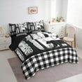 thumbnail image 3 of Manfei Wild Bear Twin Bedding Sets, Jungle Animal Wildlife Bedding Comforter Set, Black White Grid Check Sheet Sets, Breathable Home Decor Reversible 7 Pieces, 3 of 8