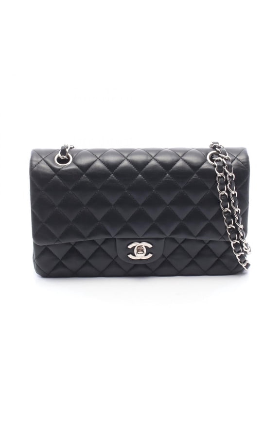 Pre-Owned Chanel Matelass Double Flap Shoulder Bag/Handbag, Lambskin Leather, Women's, Black