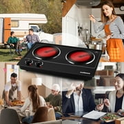 CUSIMAX 1800W Electric Hot Plate, Portable Infrared Double Burner Cooktop, Ceramic Glass Countertop Stove, Electric Griddle Skillet Grill for Cooking