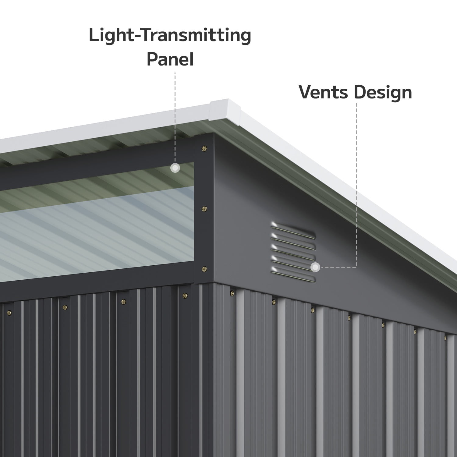 8' x 6' FT Outdoor Storage Shed, Metal Garden Shed with Transparent Panel Window, Heavy-Duty Weather Resistant for Backyard Garden, Dark Gray