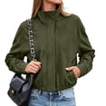 thumbnail image 4 of HAPIMO Women Faux Suede Jacket Zipper Standing Collar Coats Elastic Hem Cropped Outerwear Long Sleeve Fall Fashion Jackets with Pockets Army Green L, 4 of 9
