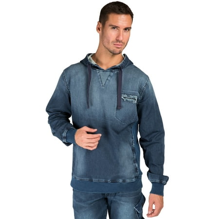 Rib Knit Pullover Level 7 Men's Pullover Hoodie Sweatshirt Artisan Washed Knit Denim Side Rib Insert ()