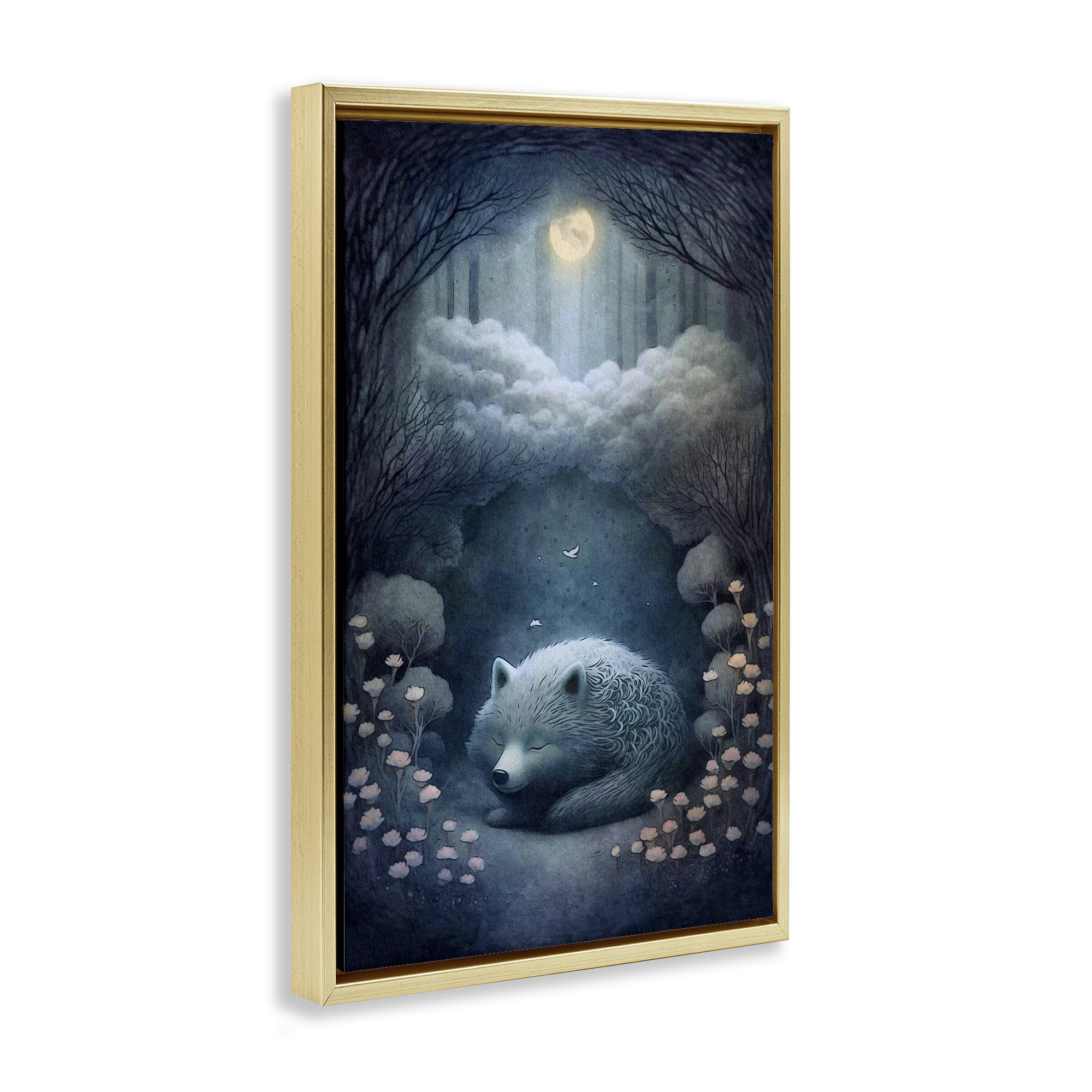 Stupell Industries Mystic White Wolf Landscape Painting Gold Floater Framed Art Print Wall Art, 17 x 25