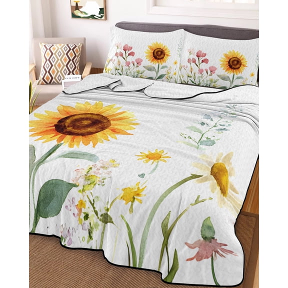 Sunflower Twin Size Down Alternative Comforter, Lightweight Comforter Quilt Bedding Set with Pillow Shams Yellow Summer Botanical Country All Seasons Bed Comforter Duvet Insert 68"x86"
