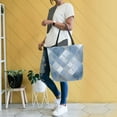 thumbnail image 6 of Open Top Canvas Tote Bag with Zipper Reusable Shopping Bag 13.5x15" Roomy Carryall Blue Plaid Pattern, 6 of 9