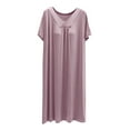 thumbnail image 4 of Plus Size Pajamas for Women New Womens Nightgowns Cotton Sleepwear Plus Size Sleep Shirt Short Sleeve Nightshirt Pleated Front Sleepshirt Purple XL, 4 of 5