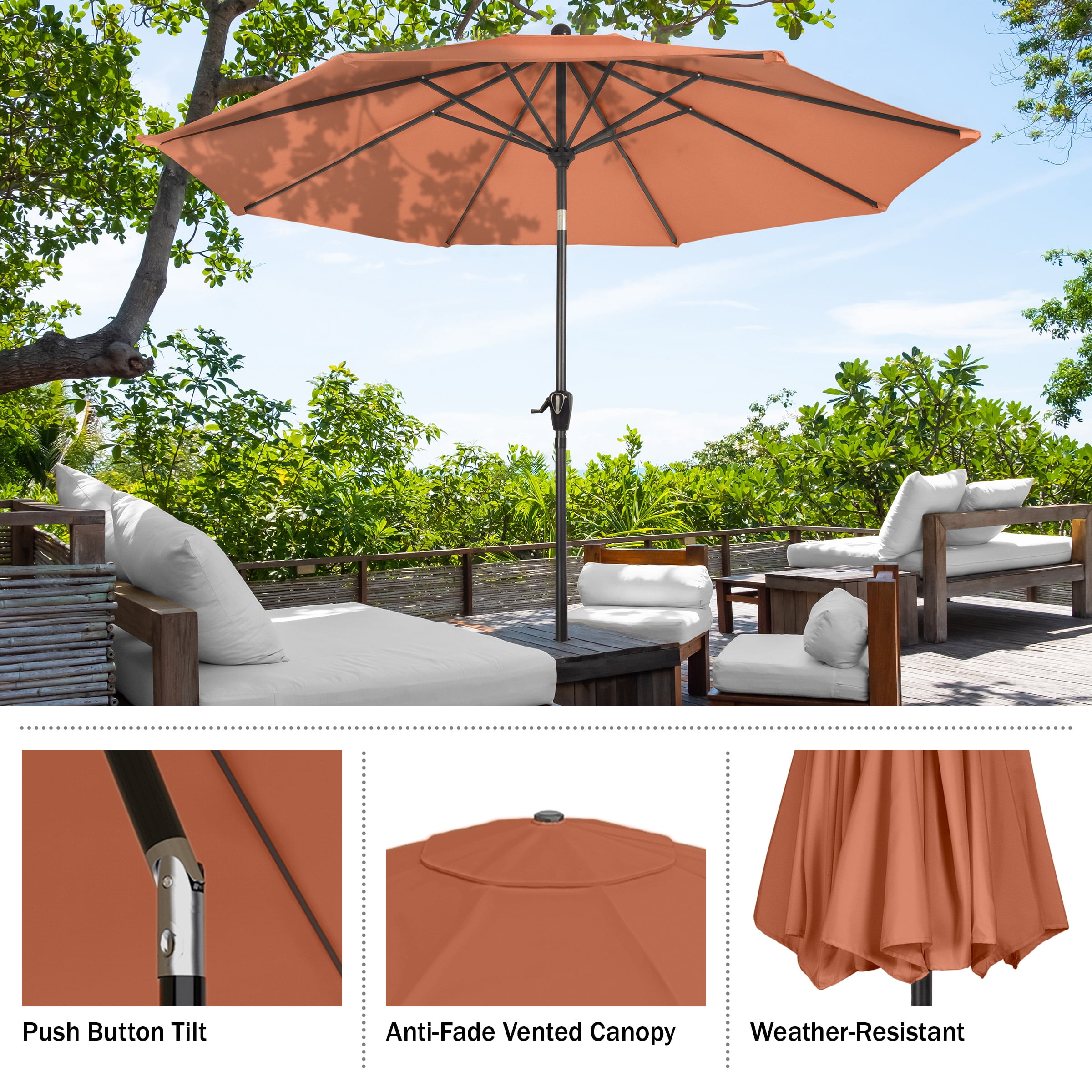 Pure Garden 10FT Patio Umbrella - Auto Tilt and Vented Canopy (Terracotta)