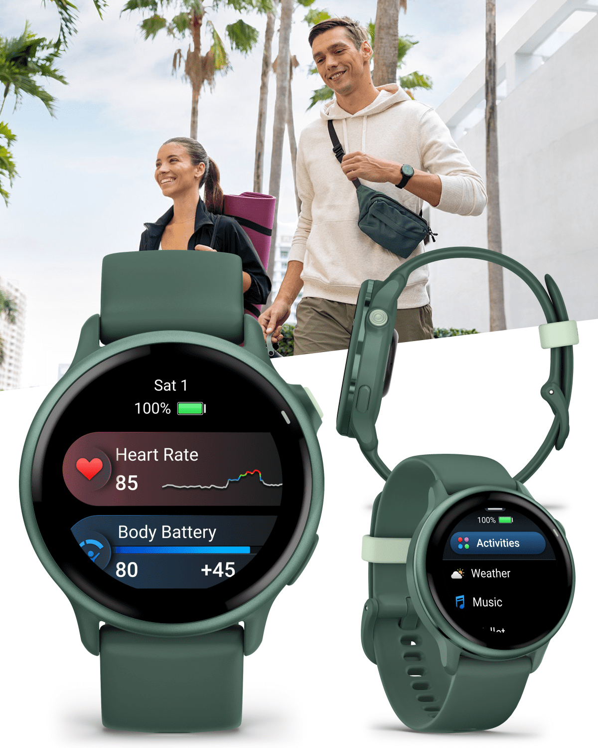 Garmin Vivoactive 6 - Health & Wellness GPS Smartwatch, 1.2 in Bright AMOLED Display, Metallic Jasper Green & Jasper Green Band w/ Wearable4U Black EarBuds Bundle