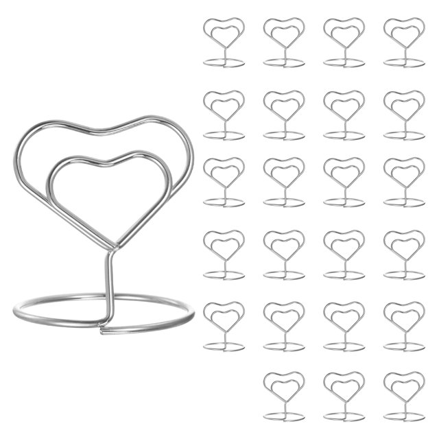 Unique Bargains Supports de Numéros de Table 40mm de Haut 35mm Largeur de Base Mini Cœur Ton Argent, 24 Pcs