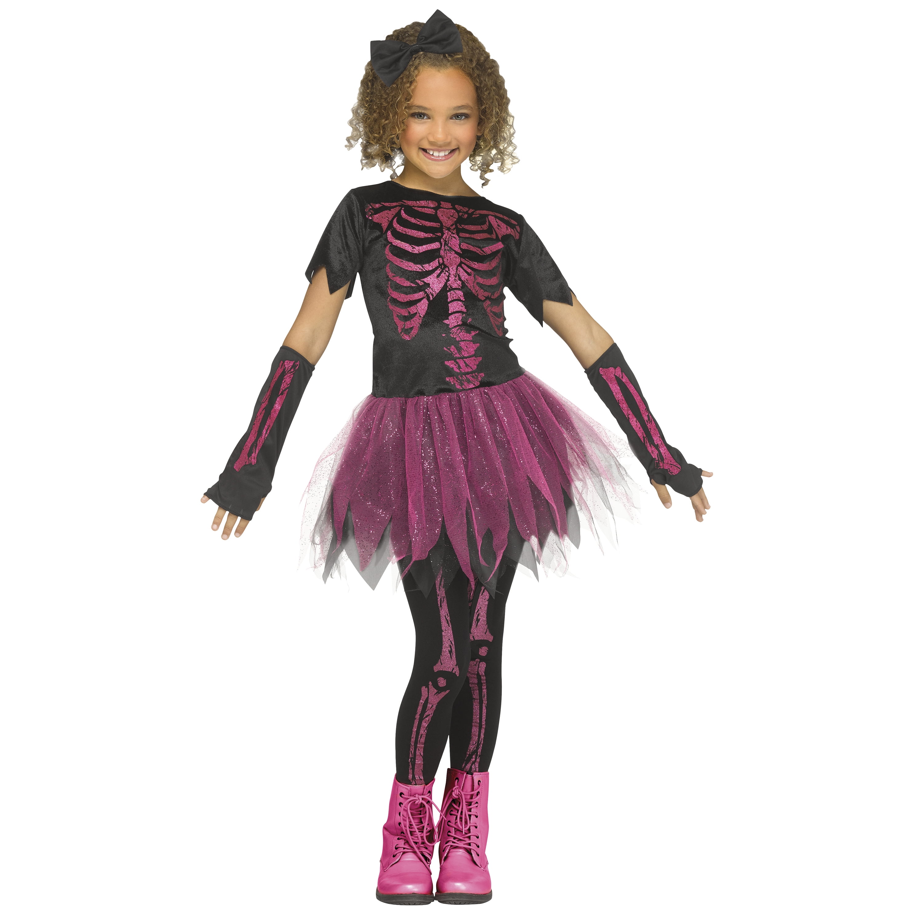 Fun World Inc. Glitter Skeleton Halloween Fantasy Costume Female, Child 4-10, Pink