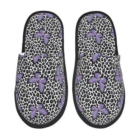 

Fuzoiu Purple Butterflies Print Unisex Furry Slippers Plush Indoor Shoes Trendy House Slippers Anti-Skid EVA Sole House Shoes for Home Office and Travel -Large